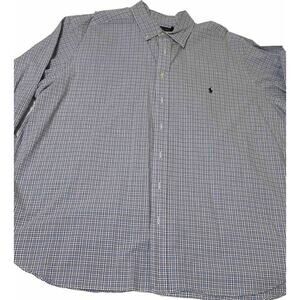 Polo Ralph Lauren Shirt Men 2XB Blue Plaid Cotton Stretch Long Sleeve‎ Button Up